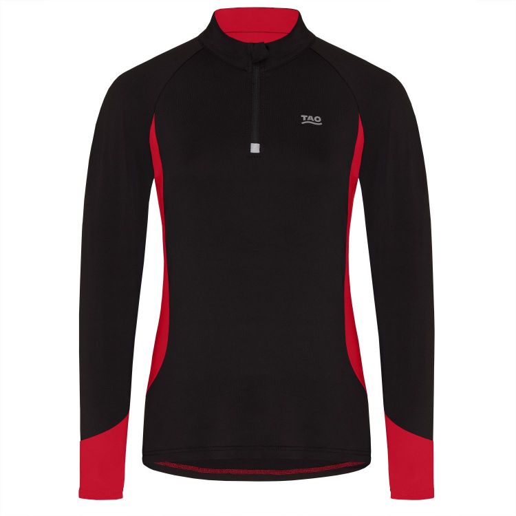 TAO Sportswear - SILVIA - Atmungsaktives Langarm Laufshirt mit Zip und Reflektoren - black/red
