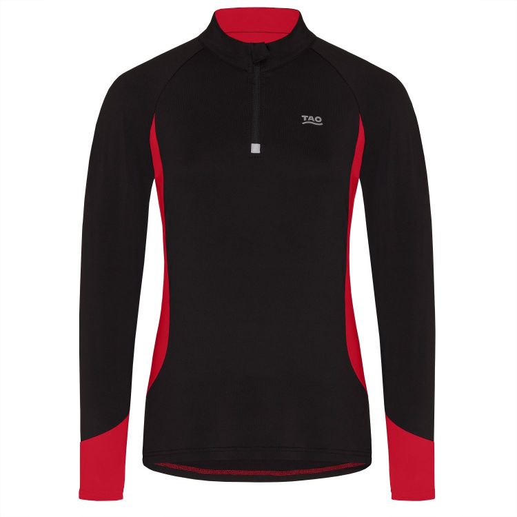 TAO Sportswear - SILVIA - Atmungsaktives Langarm Laufshirt mit Zip und Reflektoren - black/red